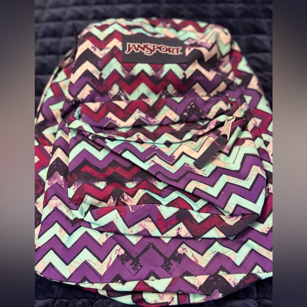 JanSport Purple and Green Chevron Backpack